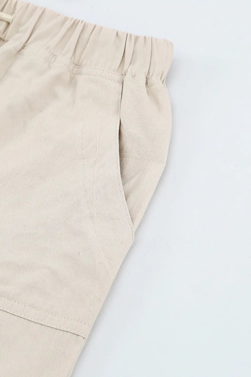Khaki solid color drawstring frayed hem pocketed shorts