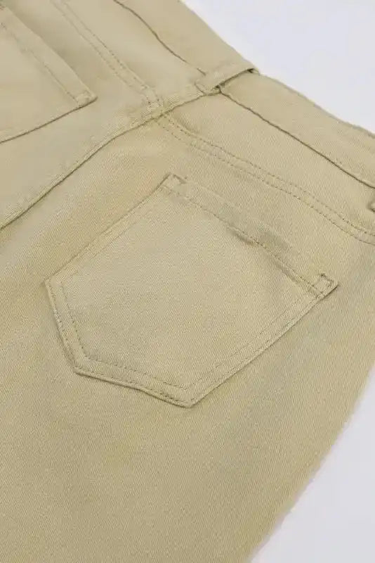 Khaki Solid High Waist Casual Pants - Fashionfitz