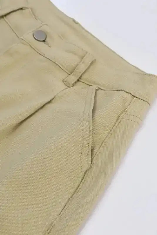 Khaki Solid High Waist Casual Pants - Fashionfitz