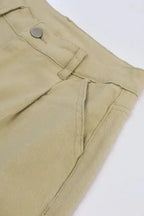 Khaki Solid High Waist Casual Pants - Fashionfitz