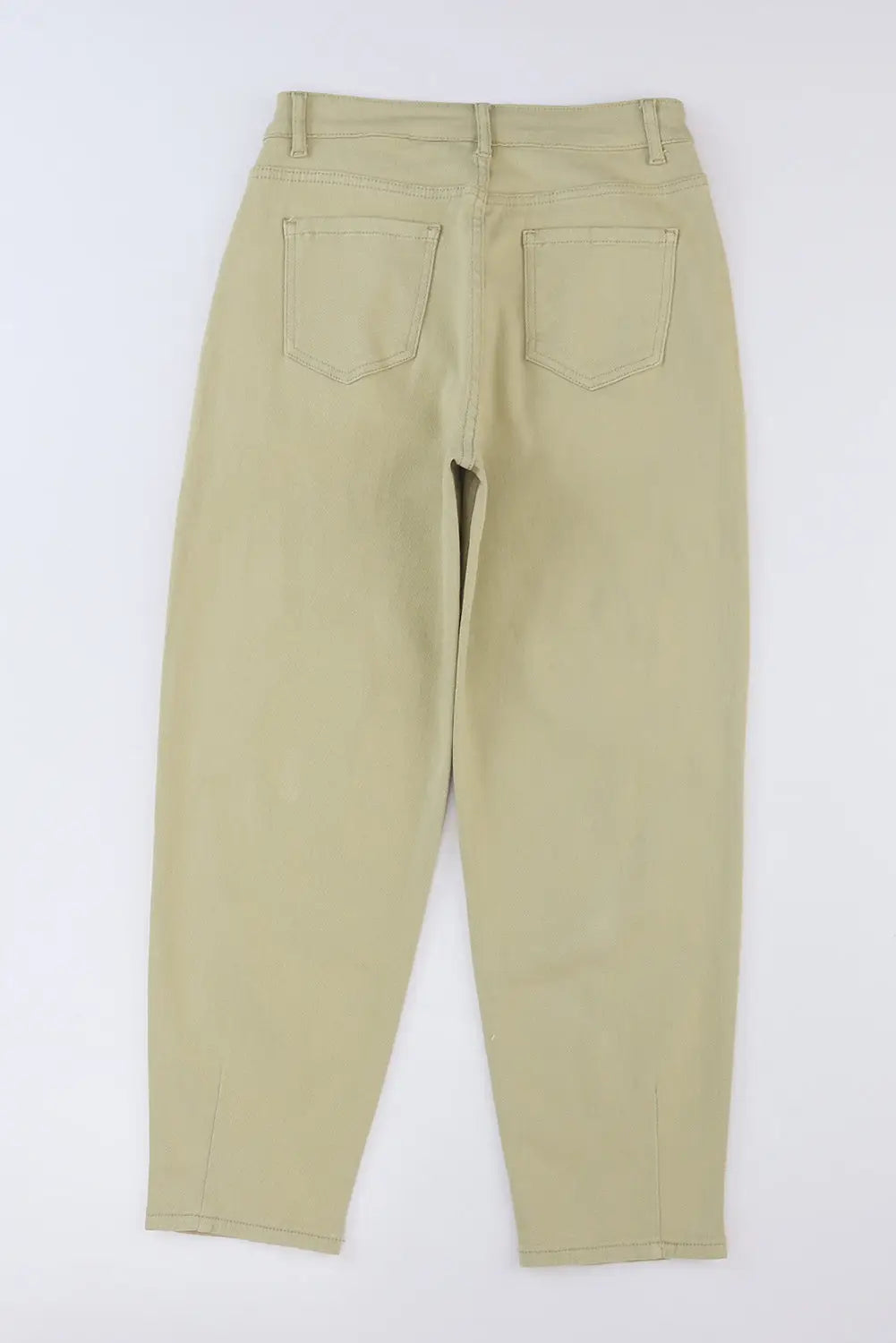 Khaki solid high waist casual pants - cargo
