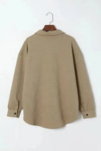 Khaki Solid Textured Flap Pocket Buttoned Shacket - Fashionfitz