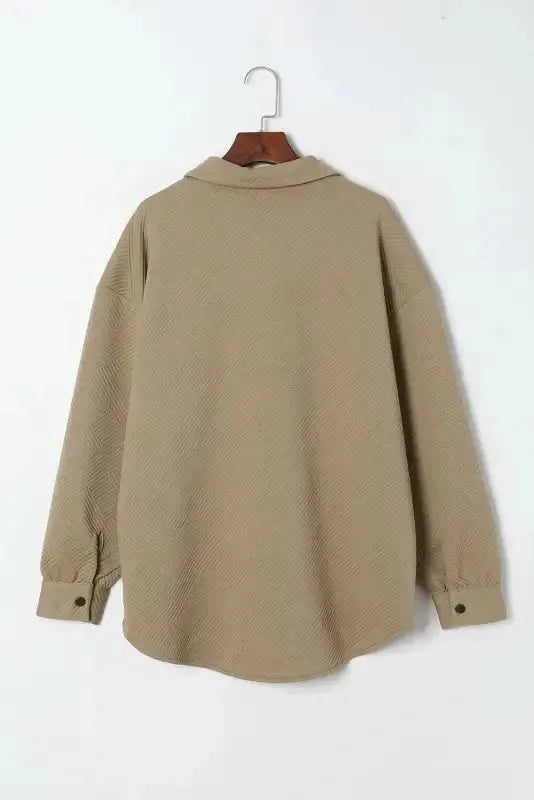 Khaki Solid Textured Flap Pocket Buttoned Shacket - Fashionfitz