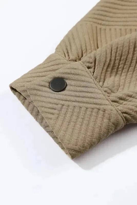 Khaki Solid Textured Flap Pocket Buttoned Shacket - Fashionfitz