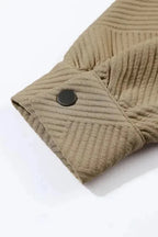Khaki Solid Textured Flap Pocket Buttoned Shacket - Fashionfitz