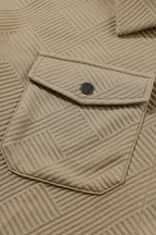 Khaki Solid Textured Flap Pocket Buttoned Shacket - Fashionfitz