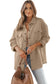 Khaki solid textured flap pocket buttoned shacket - sweaters & cardigans