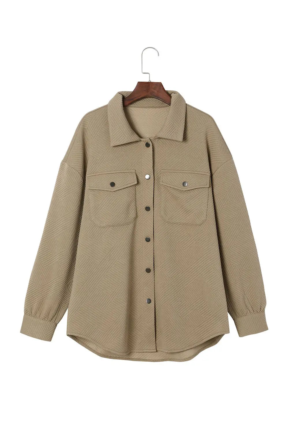 Khaki solid textured flap pocket buttoned shacket - sweaters & cardigans