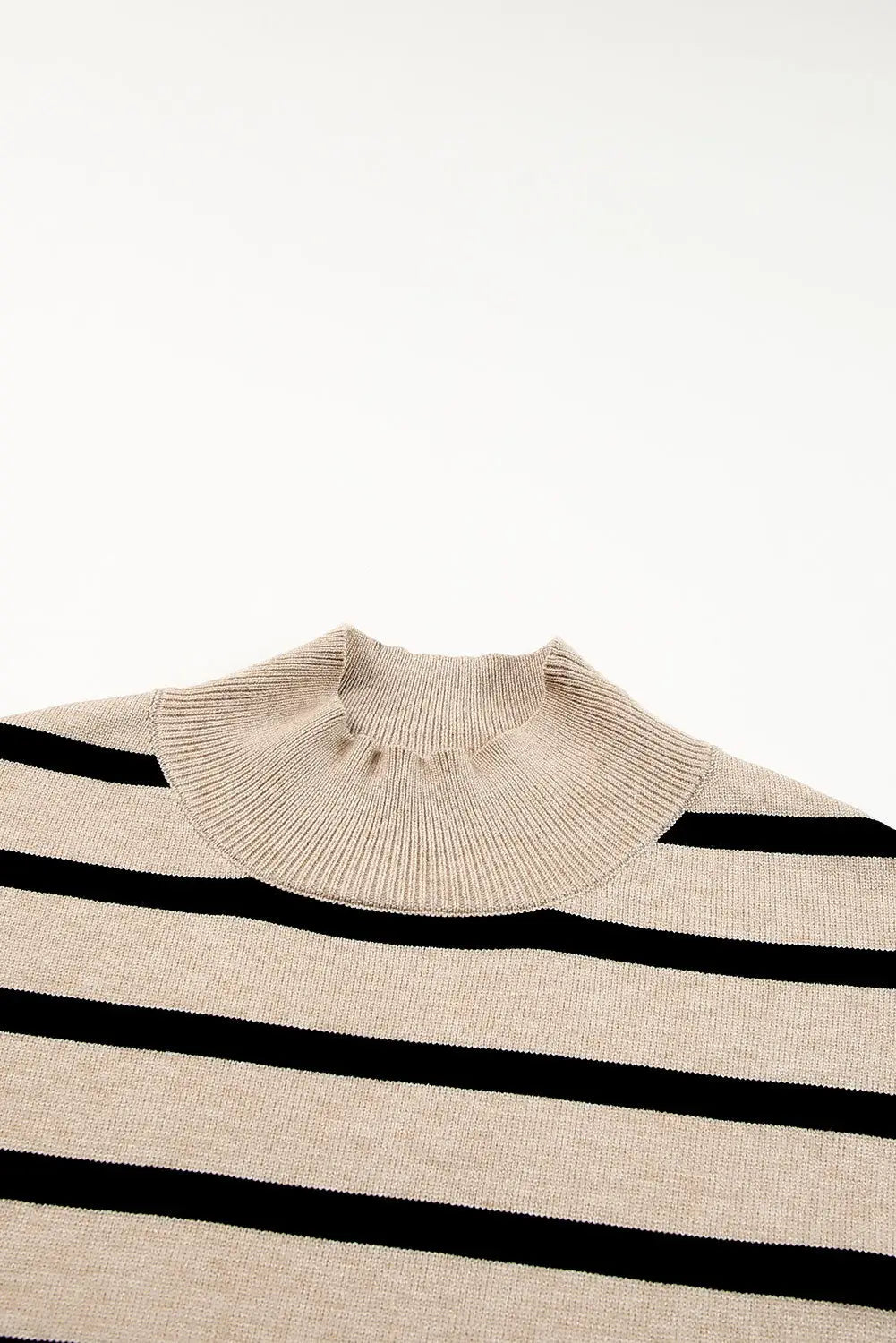 Khaki striped mock neck bell sleeve knit sweater - sweaters & cardigans