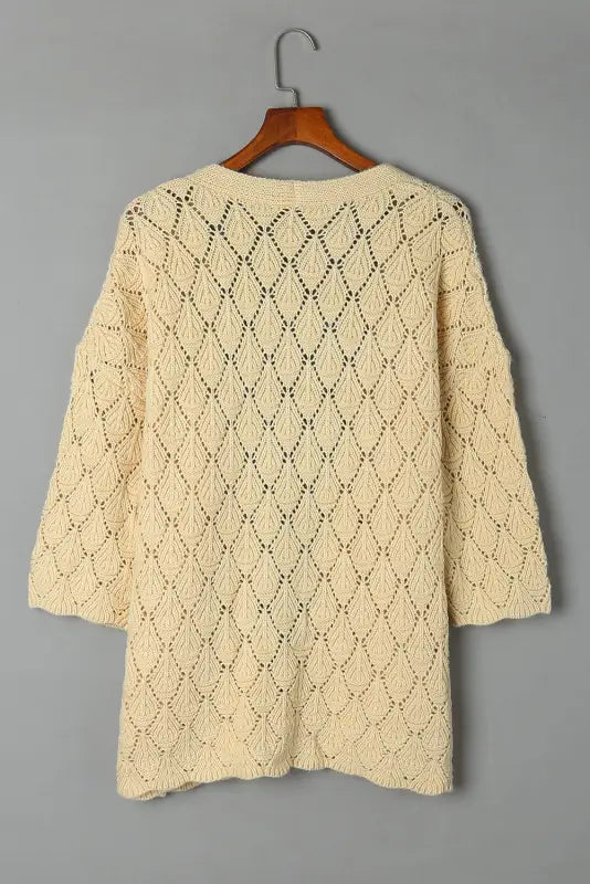 Khaki textured pocket knit open front cardigan - sweaters & cardigans