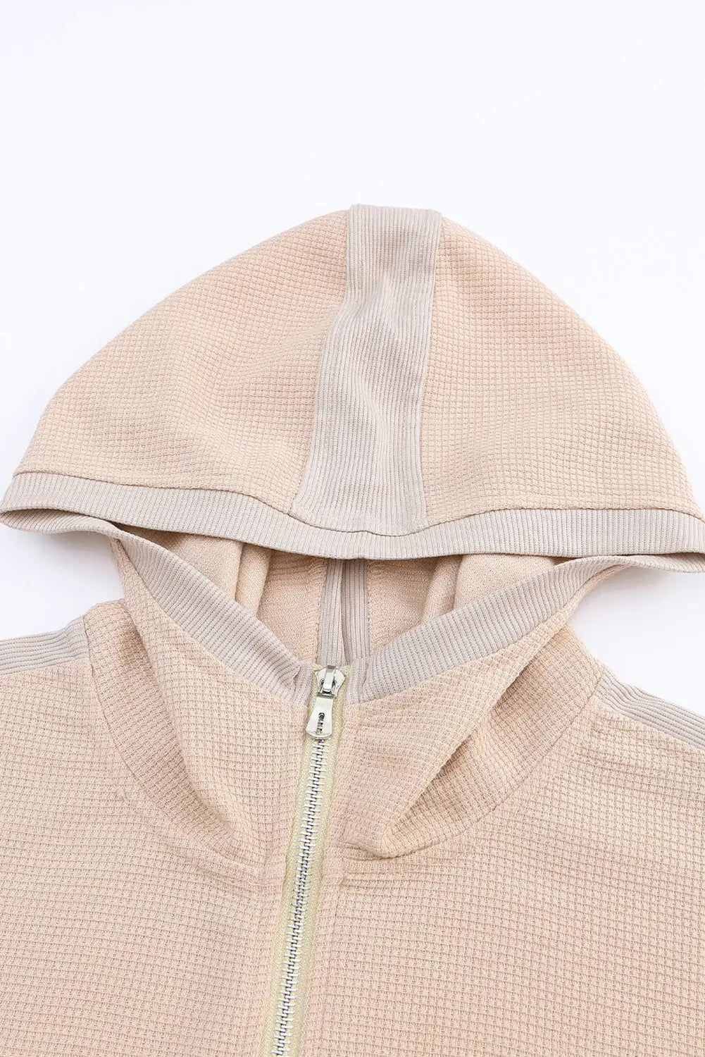 Khaki thermal waffle knit full zipper hooded jacket - hood jackets