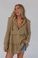 Khaki Tiered Ruffled Zip-Up Drawstring Hooded Jacket - Fashionfitz