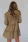 Khaki Tiered Ruffled Zip-Up Drawstring Hooded Jacket - Fashionfitz