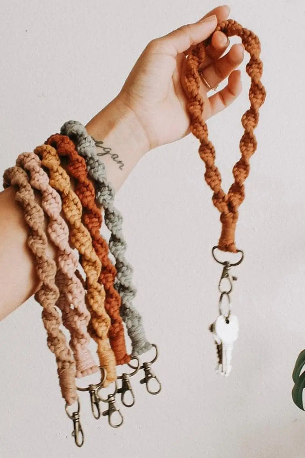 Khaki twist braided wristlet keychain - one size / cotton