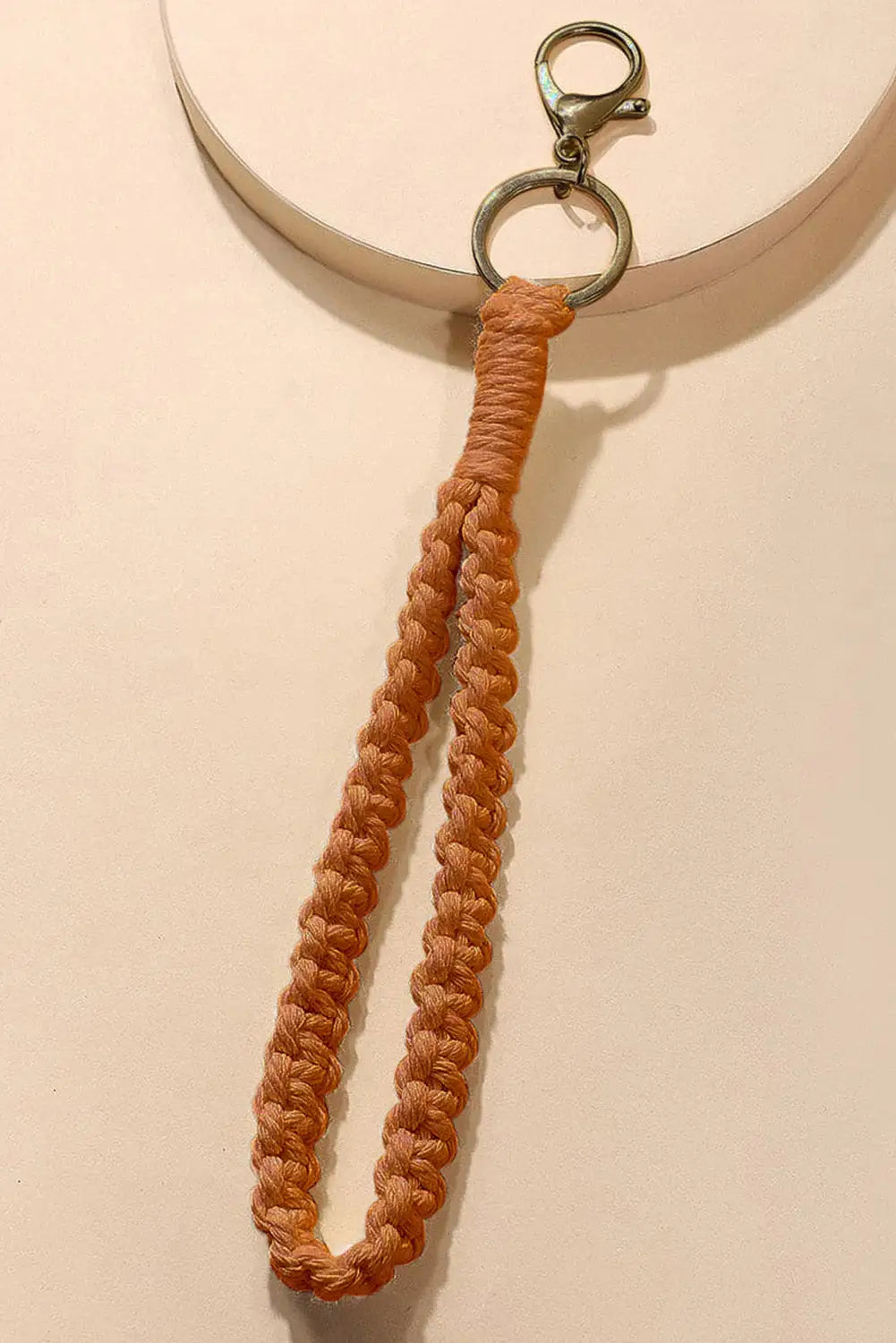 Khaki twist braided wristlet keychain - one size / cotton rope - keychains