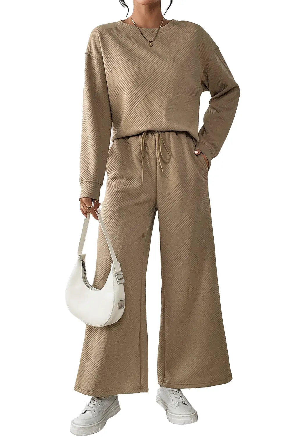 Khaki ultra loose textured 2pcs slouchy outfit - pants sets