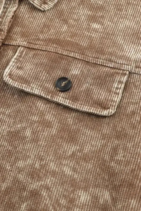 Khaki Vintage Distressed Oversized Shacket - Fashionfitz