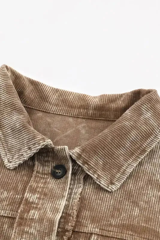 Khaki Vintage Distressed Oversized Shacket - Fashionfitz