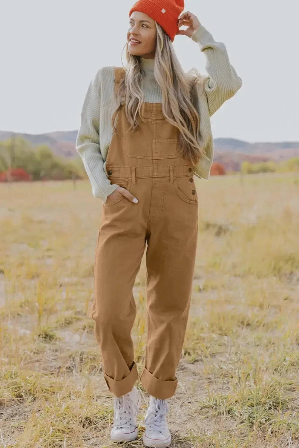 Buckle Strap Cargo Denim Overalls - Fashionfitz