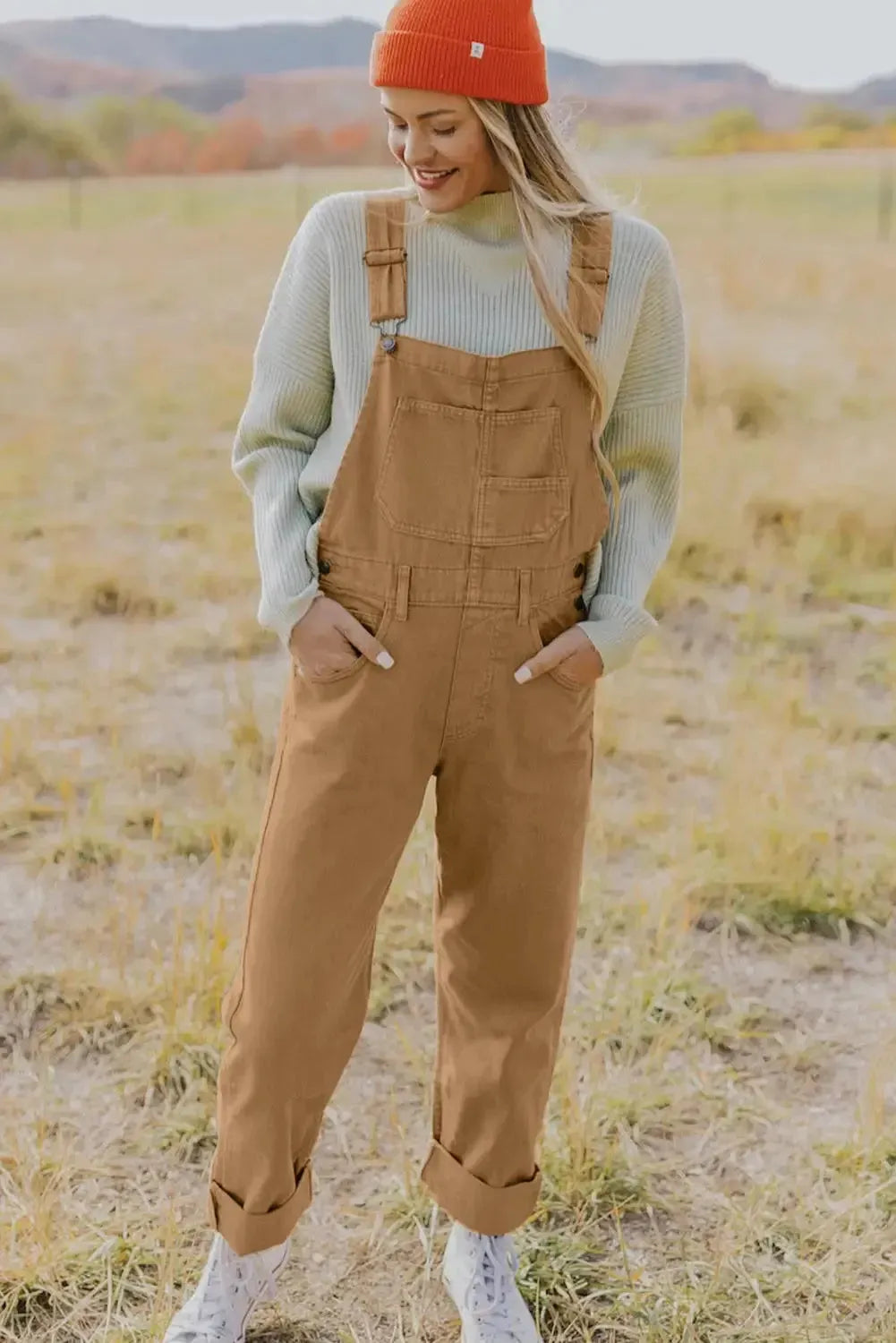 Buckle Strap Cargo Denim Overalls - Fashionfitz