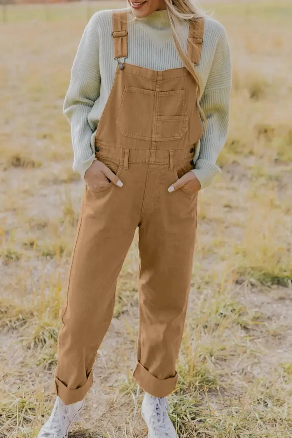 Buckle Strap Cargo Denim Overalls - Fashionfitz