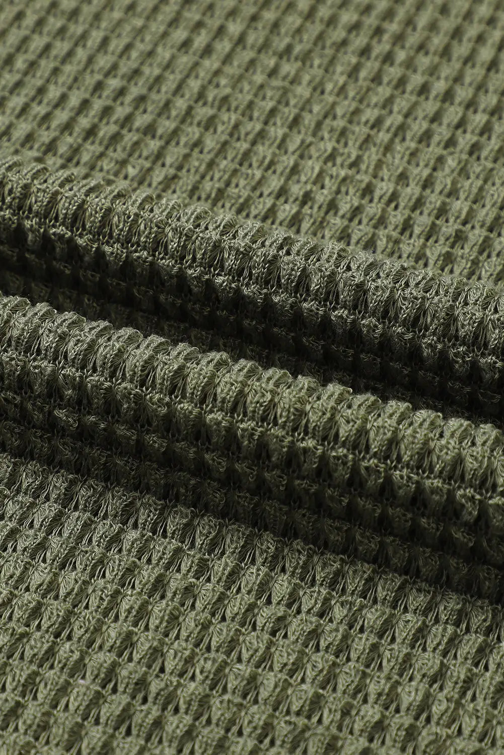 Khaki waffle knit high slits oversized top - tops