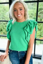 Knit Puffy Ruffle Sleeve Blouse - Fashionfitz