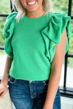 Knit Puffy Ruffle Sleeve Blouse - Fashionfitz
