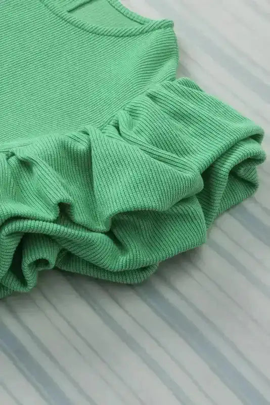Knit Puffy Ruffle Sleeve Blouse - Fashionfitz
