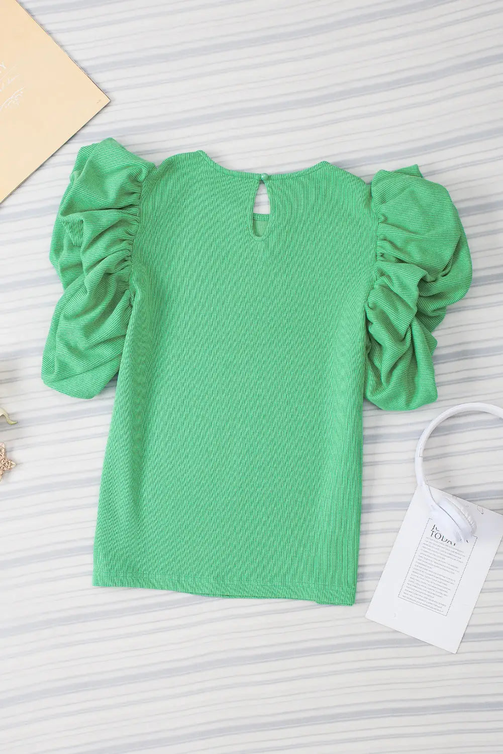 Knit puffy ruffle sleeve blouse - short blouses