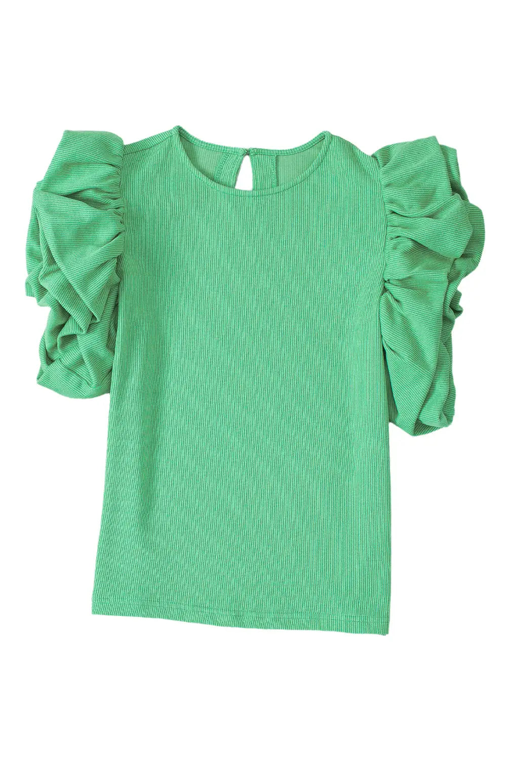 Knit puffy ruffle sleeve blouse - short blouses