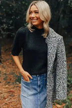 Knit Sweater - Black Knotted Keyhole Nape Short Sleeve - Fashionfitz