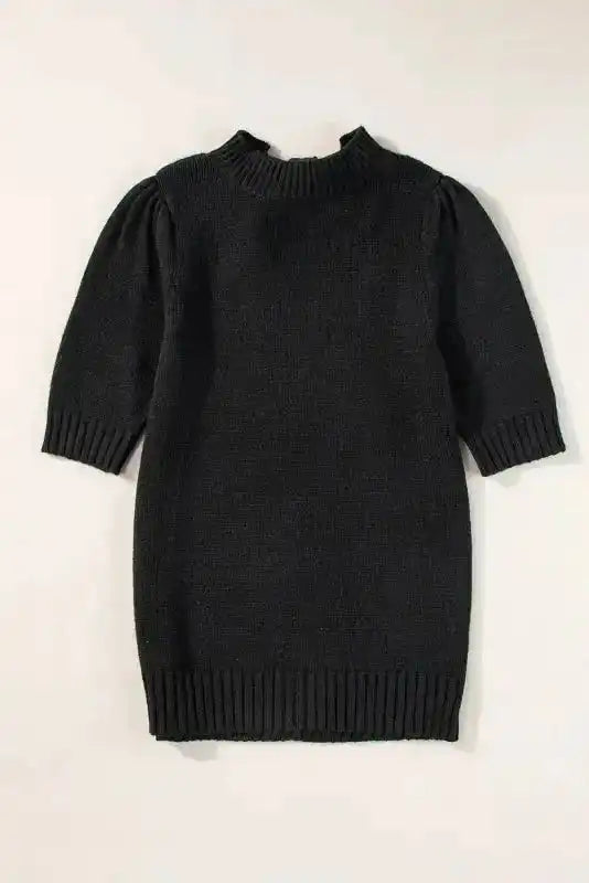 Knit Sweater - Black Knotted Keyhole Nape Short Sleeve - Fashionfitz