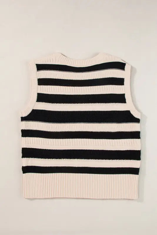 Knit tank top - black stripe ribbed trim - sweater vests