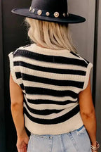 Knit Tank Top - Black Stripe Ribbed Trim - Fashionfitz