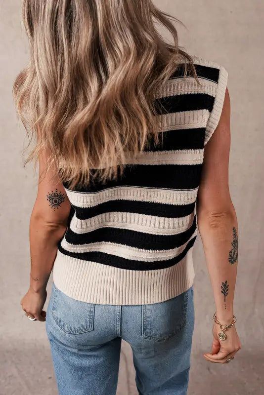 Knit tank top - black stripe ribbed trim - sweater vests