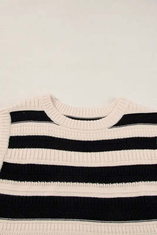 Knit tank top - black stripe ribbed trim - sweater vests