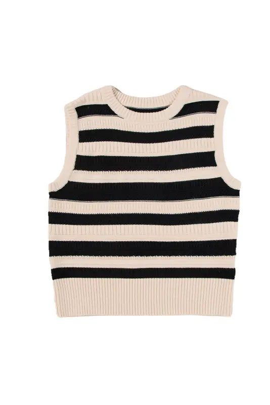 Knit tank top - black stripe ribbed trim - sweater vests