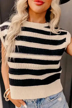 Knit Tank Top - Black Stripe Ribbed Trim - Fashionfitz