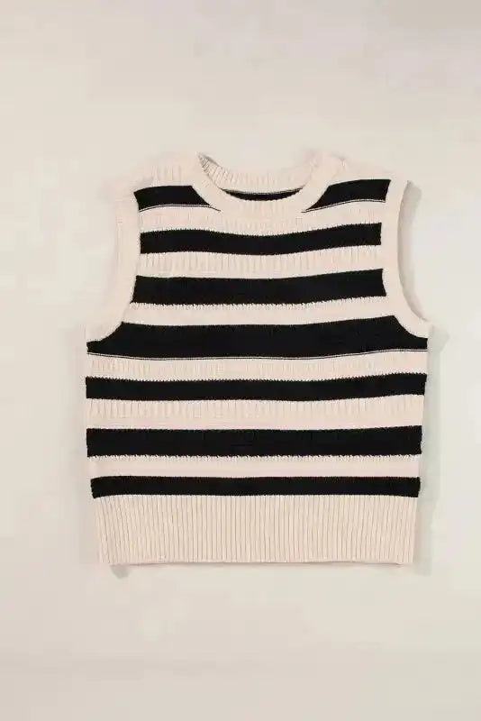 Knit Tank Top - Black Stripe Ribbed Trim - Fashionfitz