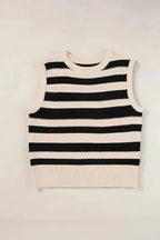 Knit Tank Top - Black Stripe Ribbed Trim - Fashionfitz