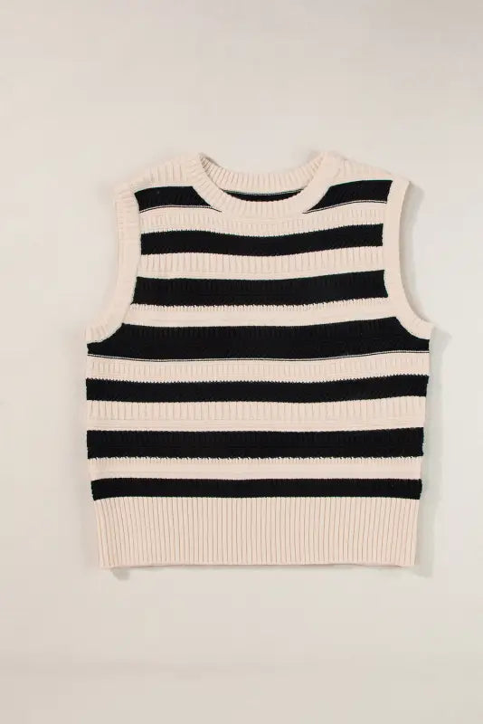 Knit tank top - black stripe ribbed trim - sweater vests