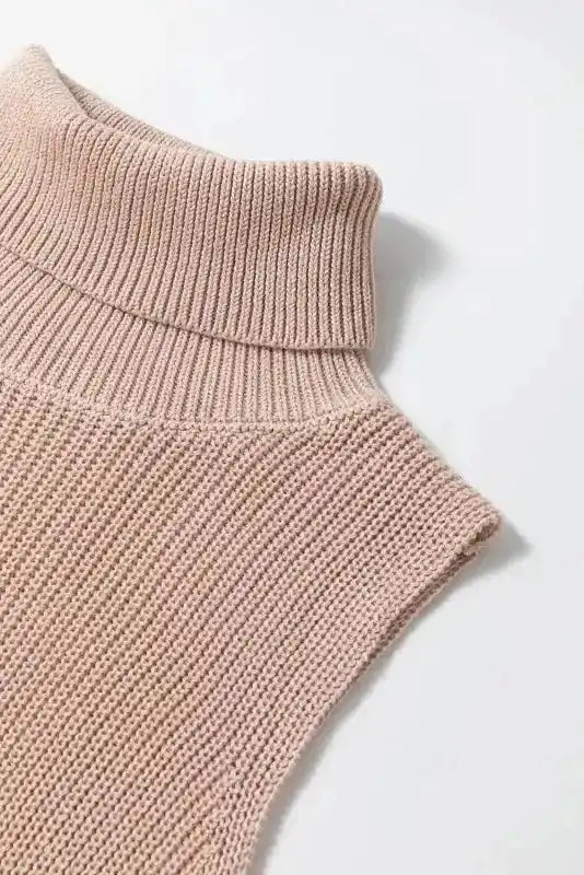Knit Tank Top - Oatmeal Solid Color Turtleneck - Fashionfitz