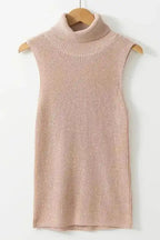 Knit Tank Top - Oatmeal Solid Color Turtleneck - Fashionfitz