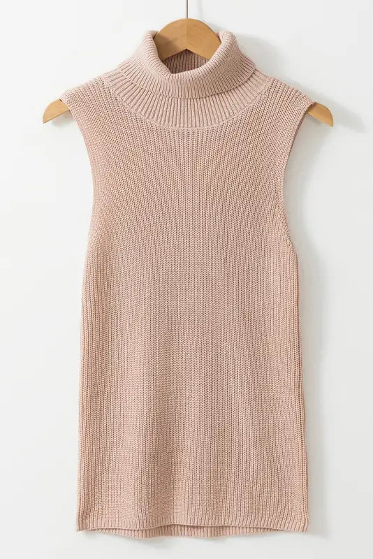 Knit tank top - oatmeal solid color turtleneck - sweater vests