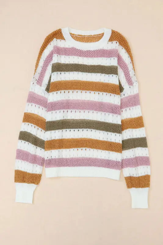 Knitted loose sweater - striped hollowed - sweaters