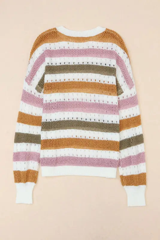 Knitted loose sweater - striped hollowed - sweaters