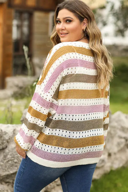 Knitted loose sweater - striped hollowed - sweaters