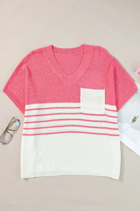 Summer women’s tops | knitted short sleeve top - strawberry pink