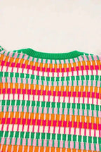 Knitted Sweater Top - Green Multi Flutter Sleeve - Fashionfitz